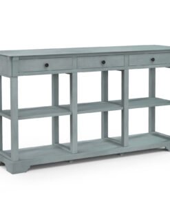 Retro Console Table with 3 Drawers and Open Shelves-Blue