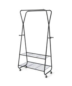 Rolling Clothing Rack  on Wheels with Double Hanging Rods and 2 Shelves-Black