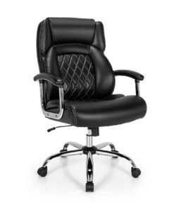 Leather Office Chair with Rocking Mode and Armrests-Black