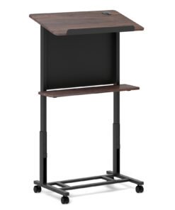 Rolling Podium Stand Height Adjustable Lectern Table with Tilted Tabletop-Black