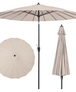 260 cm Round Patio Umbrella with 18 Fiberglass Ribs-Tan