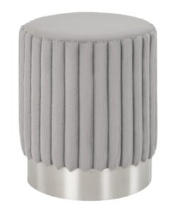 Upholstered Footrest Stool with Decorative Vertical Tufting and Heavy-duty Metal Base-Grey