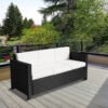 Outsunny 3 Seater Rattan Sofa All-Weather Wicker Weave Metal Frame Chair with Fire Resistant Cushion, Black