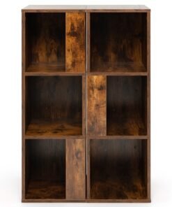 2 Pieces 3-Tier Wooden Storage Bookcase-Rustic Brown