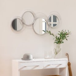 HOMCOM Metal Wall Mirrors, 107cm Modern Decorative Silver Mirror Decor Hanging, Home Wall Sculptures for Living Room Bedroom Dining Room