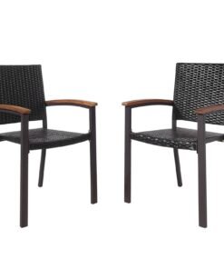 Set of 2 Outdoor PE Wicker Stackable Chairs Patio Dining Chairs