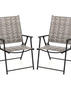 Set of 2 Patio Folding Chairs with Armrests-Grey
