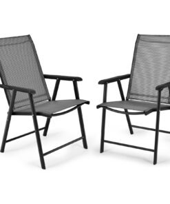 Set of 2 Folding Outdoor Dining Chairs with Ergonomic Armrests-Grey
