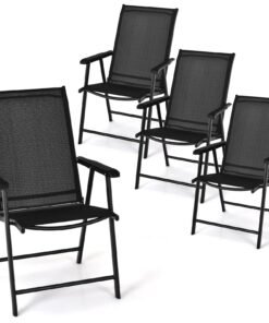 Set of 4 Folding Chairs in Fabric and Metal Garden Chairs-Black