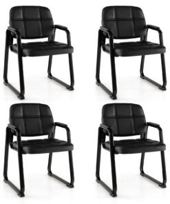 Set of 4 Reception Guest Chair with Padded Armrests-Black