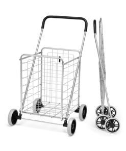 Heavy Duty Folding Shopping Cart with 83L Metal Basket-Silver