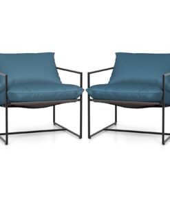 Sling Metal Framed Accent Chairs Set of 2 with Removable Sponge Cushions-Navy