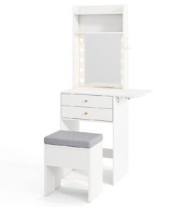 Small Makeup Vanity Desk with Mirror and Lights with Charging Station-White
