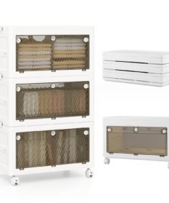 3-Tier/4-Tier Stackable Storage Bins with 3-Way-to-Open Drawers and Wheels-3-Tier