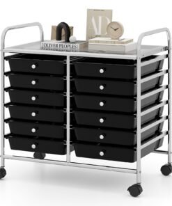 Storage Rolling Cart with Drawer and Large Countertop Side Handles-Black