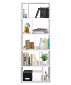 Wood Bookshelf with 10 Compartments Home Study Living Room-White
