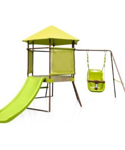 4-in-1 Swing Set with Height Adjustable Baby Seat, Metal Stand and Ground Stakes-Green