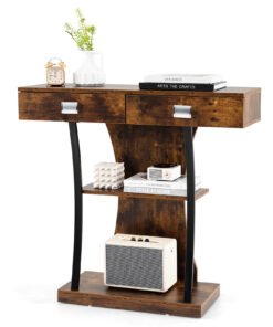 T-Shaped Foyer Console Table for Small Space with Dual Drawers-Rustic Brown