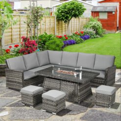 Outsunny Seven-Piece Firepit Table Rattan Sofa Set - Grey