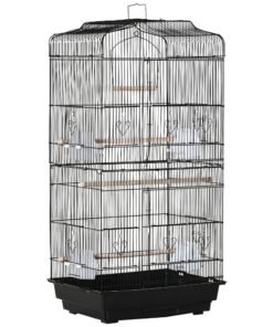 PawHut Large Metal Bird Cage with Stand, Perches, Food Bowls, Swing, for Budgies, Parakeets, Black