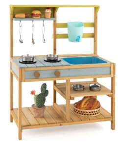 Wooden Play Kitchen Set with Faucet and Water Box