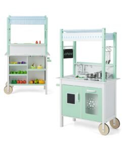 Double-sided Pretend Play Kitchen with Remote Control for Kids 3+-Green
