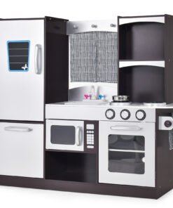 Kids Wooden Play Kitchen Set with Refrigerator Blackboard Sink Oven