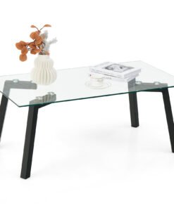 Tempered Glass Coffee Table with Metal Legs for Home Office