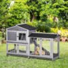 PawHut Wooden Rabbit Hutch, Guinea Pig Cage, with Wheels, Run, Slide-Out Tray, Ramp