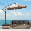 Outsunny 2.7m Cantilever Parasol Banana Sun Umbrella with Crank Handle and Cross Base for Outdoor Hanging Sun Shade Light Brown