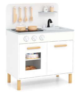 Toddler Pretend Play Kitchen with Light up Stove and Cooking Sounds-White