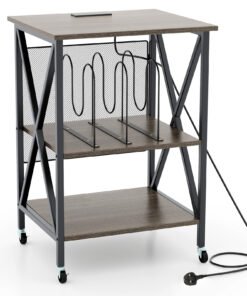 Turntable Record Player Stand with Builtin Charging Station and Divider-Grey