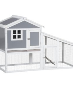 PawHut Two-Tier Rabbit Hutch, with Sunlight Panel Roof, Slide-Out Tray - Grey