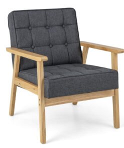 Modern Accent Chair with Rubber Wood Armrests -Grey