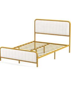 Upholstered Full Size Metal Bed Frame with Headboard-Full Size