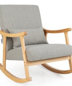 Upholstered Rocking Chair Modern Rocker with Rubber Wood Frame-Grey