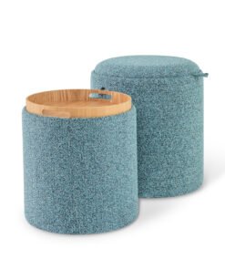 Upholstered Storage Round Ottoman Set of 2 with Reversible Tray-Blue