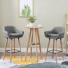 HOMCOM Set of 2 Bar Stools Modern Upholstered Seat Bar Chairs w/ Metal Frame, Solid Wood Legs Living Room Dining Room Fabric Furniture - Grey