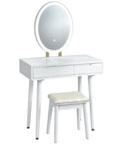 Vanity Table Set with Surrounded LED Tape Lights-White