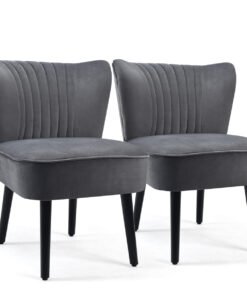 Velvet Accent Chair Set of 2 Modern Leisure Chair with Rubber Wood Legs-Grey