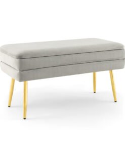 Velvet Upholstered Storage Bench with Removable Top-Grey
