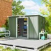 Outsunny 9ft x 4ft Metal Garden Shed, Outdoor Tool House with Foundation Kit, Ventilations and Double Doors, Light Green
