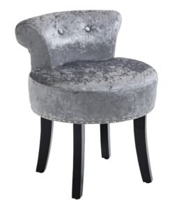HOMCOM Dressing Table Stool with Rubber Wood Legs, Ice Velvet Vanity Stool for Living Room Bedroom, Grey