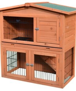PawHut 2 Tier Rabbit Hutch Guinea Pig Hutch Ferret Cage with Ramp Slide Out Tray for Indoor Outdoor 100.5 x 55 x 101 cm