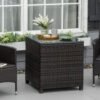 Outsunny Rattan Garden Furniture Side Table Patio Frame Tempered Glass New - Brown