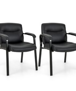 Upholstered Waiting Room Chair No Wheels Set of 2 with Padded Armrests-Black