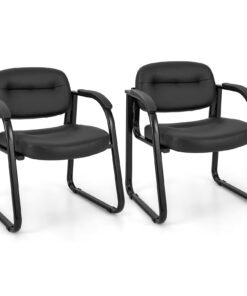 Set of 2 Waiting Room Chairs with Sled Base and Padded Arm Rest-Black