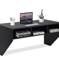 Wall Mounted Computer Desk with 3 Storage Compartments-Black