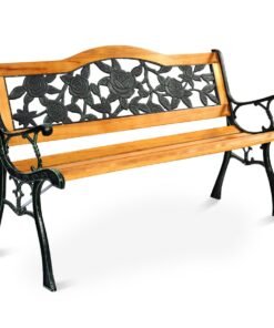 Weatherproof Garden Bench with Iron Structure and Solid Wood Slats Seat