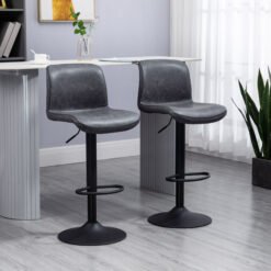 HOMCOM Bar Stools Set of 2, PU Leather Barstools with Backrest and Footrest for Kitchen, Counter, Breakfast Bar, Dark Grey